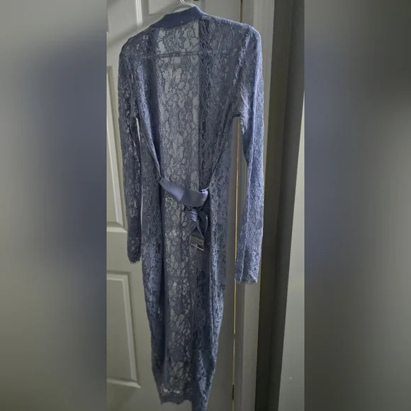 Lace Sheer Long Robe - Lavender - Picture 2 of 4